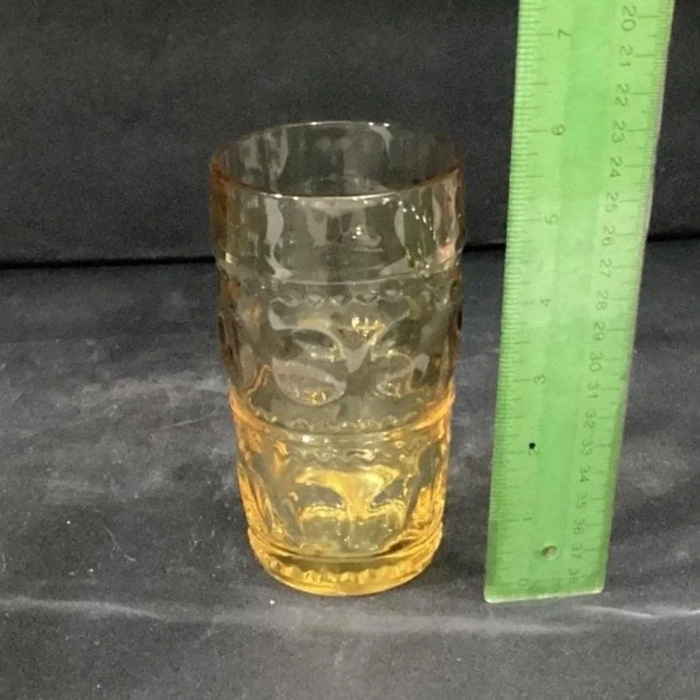 Colony Glass Crown Pattern Tumblers, Set‎ of 3, Honey Gold Glasses, Drinkware
